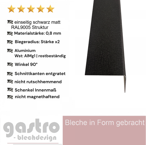 L-Profil 0,8mm Alublech RAL9005 Struktur